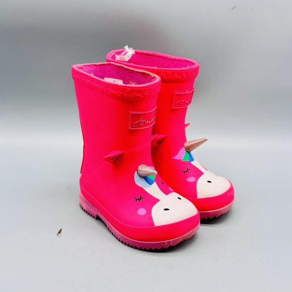 Joules Boots Kids Girl 6c Pink Baby Welly Print Unicorn 3D Horn Wellies Rain - Picture 2 of 13